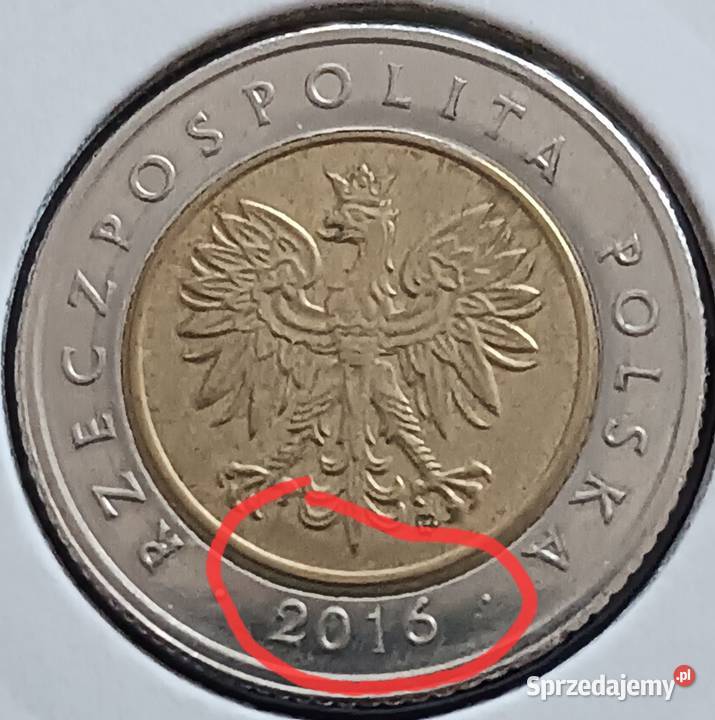 5 Złotych 2016 r Błędy mennicy 1 Konin