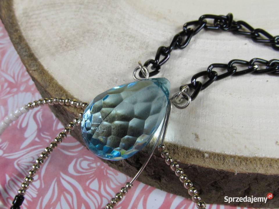 Naszyjnik czarny niebieski srebrny łezka śląskie Katowice sprzedam