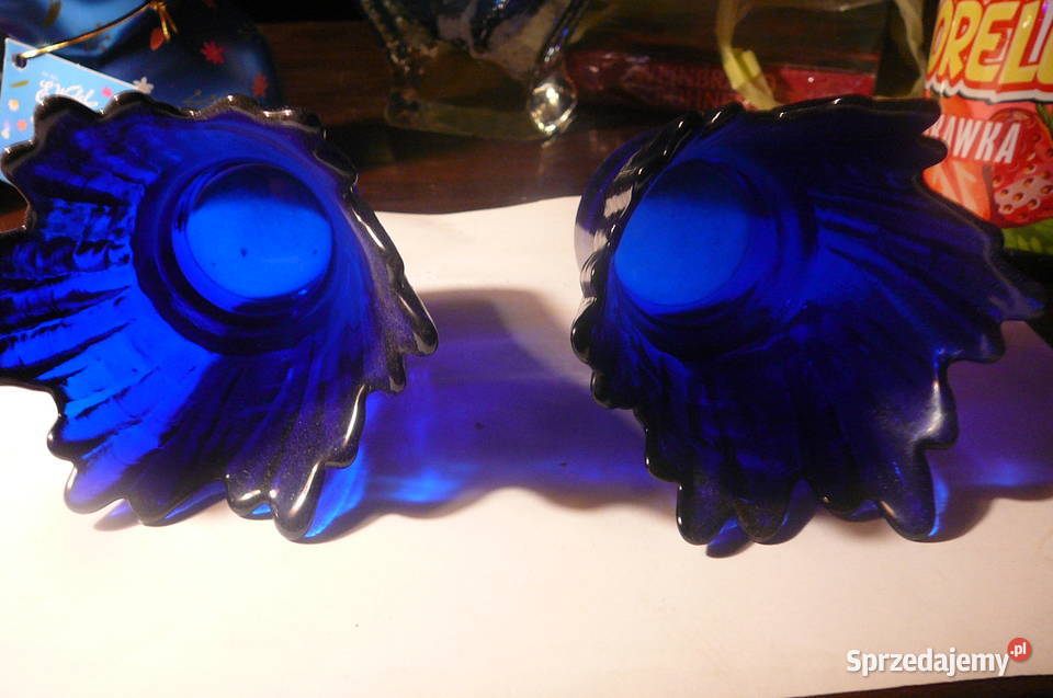 Szafirowe stare świeczniki szkło artystyczne 2 dolnośląskie Wrocław