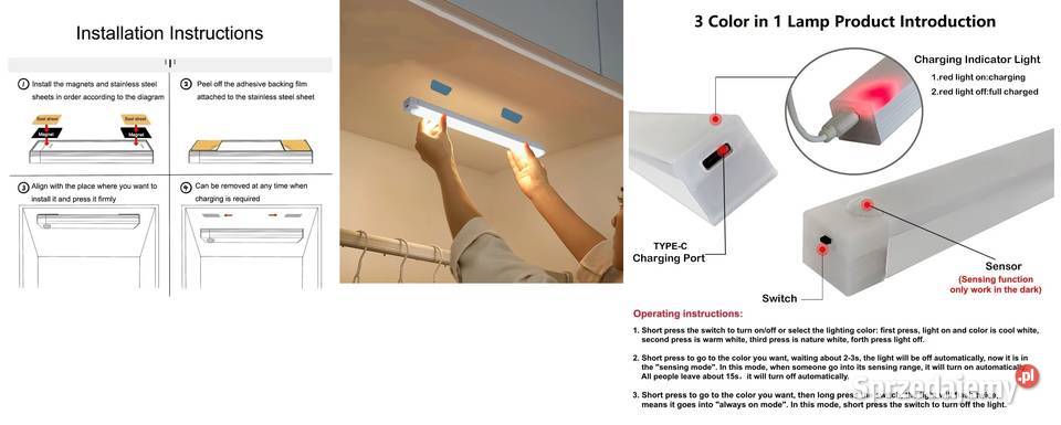 Lampka LED na czujnik ruchu i jasności 30 biały Bydgoszcz