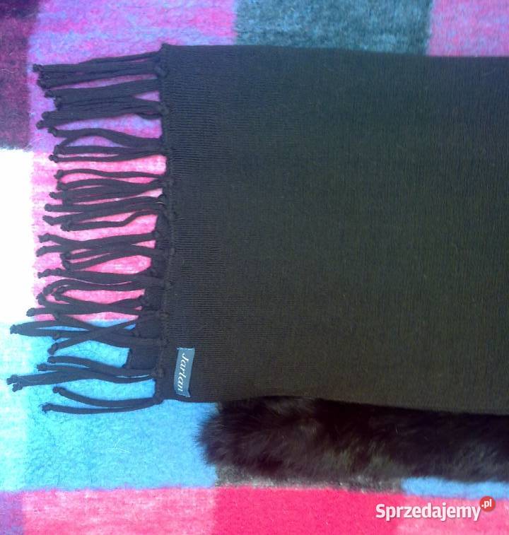 Szal na głowę Szalik obszyty prawdziwym czarnym Warszawa