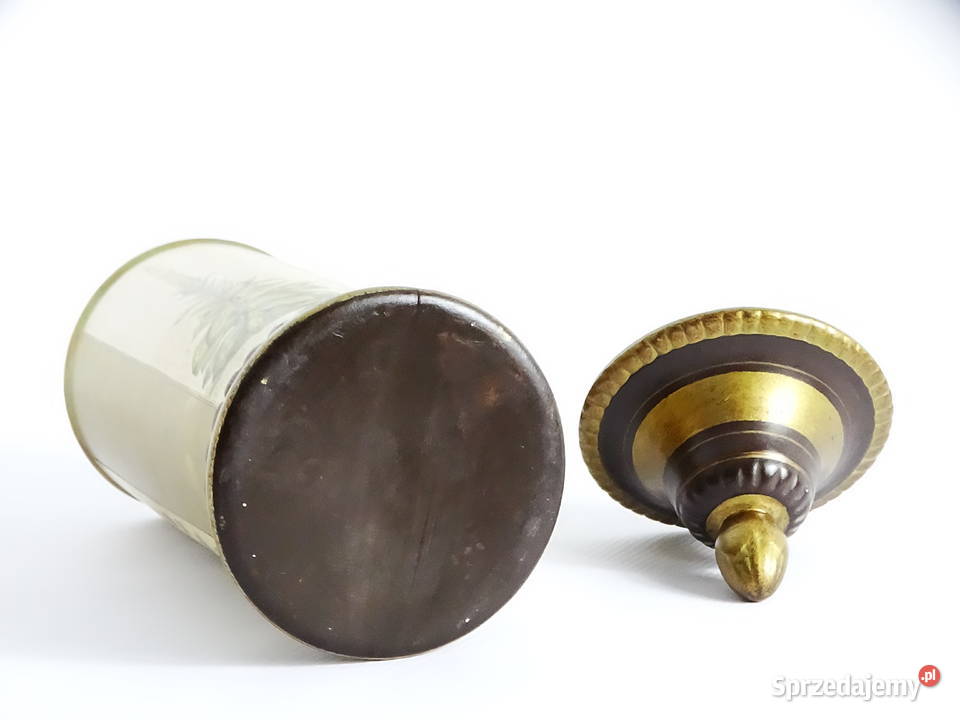 Zabytkowy pojemnik aptekarski z ilustracją Biłgoraj