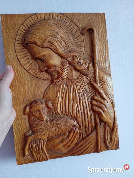 Płaskorzeźba drewniana Jezus Chrystus Rękodzieło Suwałki