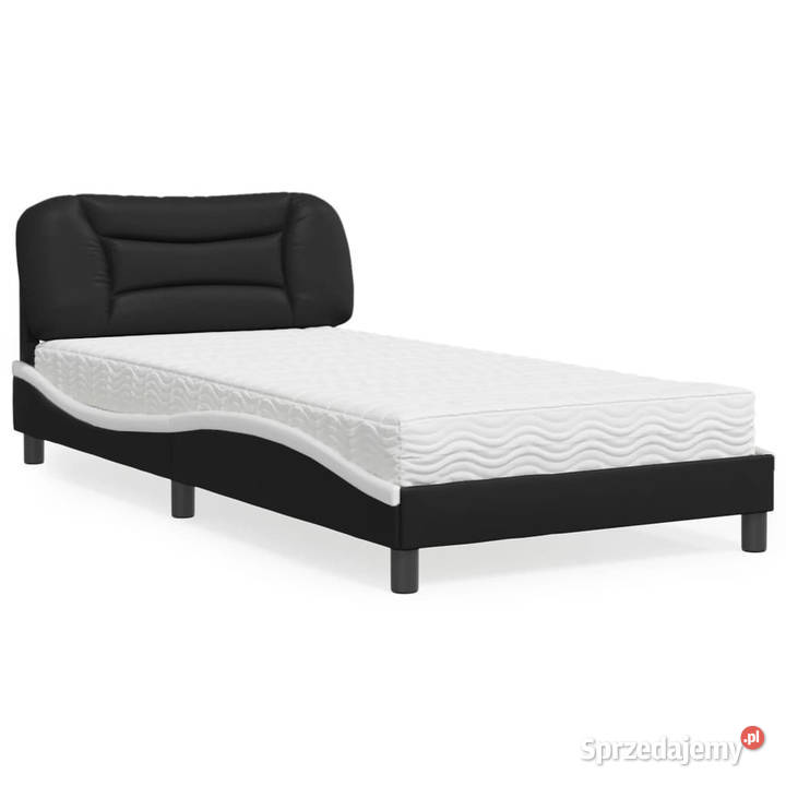 Łóżko z materacem białe sztuczna skóra 100x200