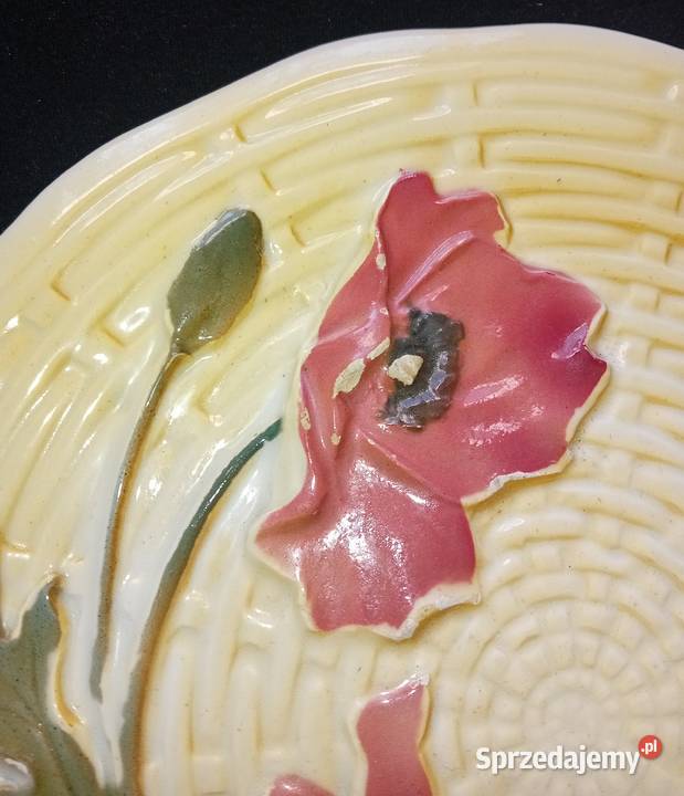 Talerz z wzorem kwitnących maków Majolika Koźminek