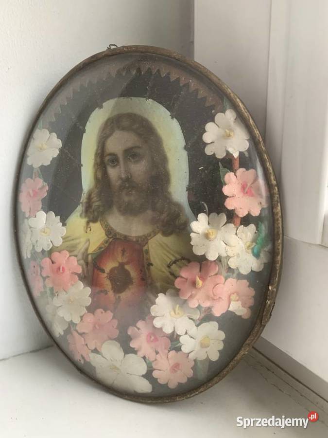 Stary Polski obrazek szkłem łódzkie Łowicz