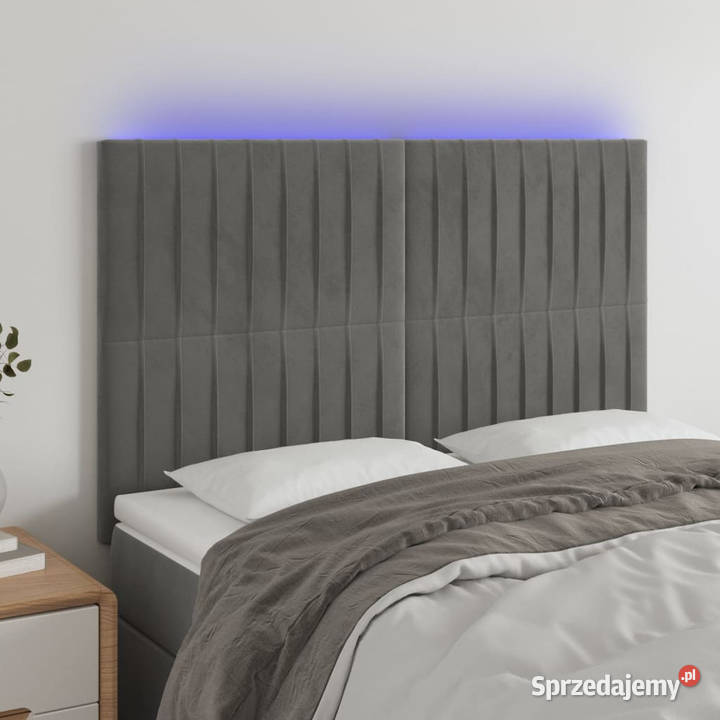 Zagłówek do łóżka z LED jasnoszary 144x5x118128