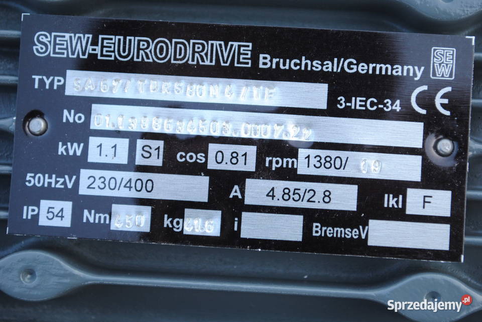 Motoreduktor kątowy 11kw 19obrmin firmy SEW lubuskie Kargowa
