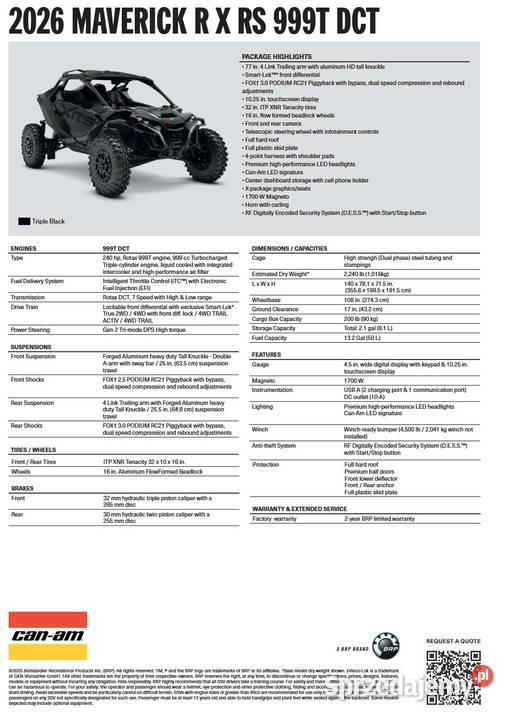 CanAm Maverick R X RS DCT 999T Triple Black 7ATE Nowy Sącz