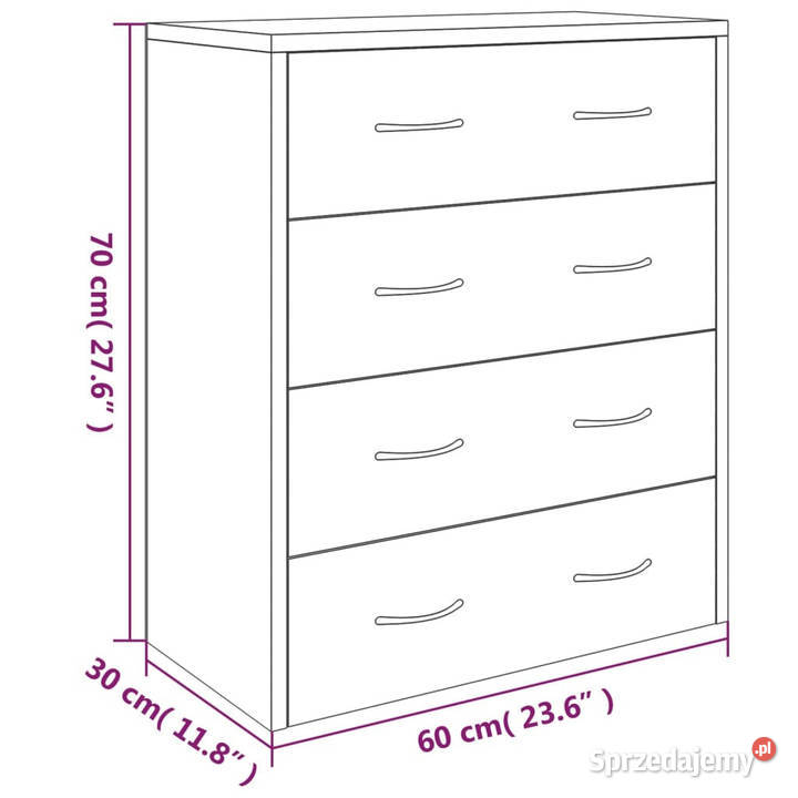 Komoda z 4 szufladami 60 x 305 x 71 szarość Komody mazowieckie Warszawa