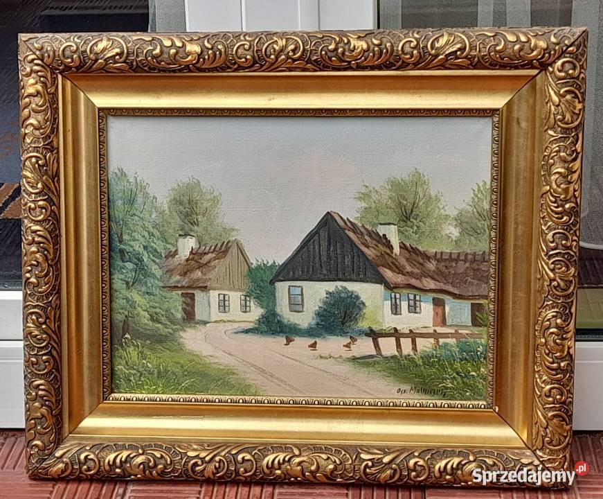 Podwórze wiejskie piękny stary obraz na płótnie Iłża