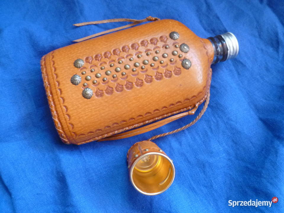 Piersiówka szklana w skórzanym etui Kraków sprzedam