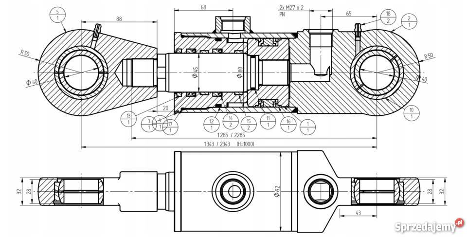 Siłownik Hydrauliczny 80x45 Skok 1000 Mocowania Solec Kujawski