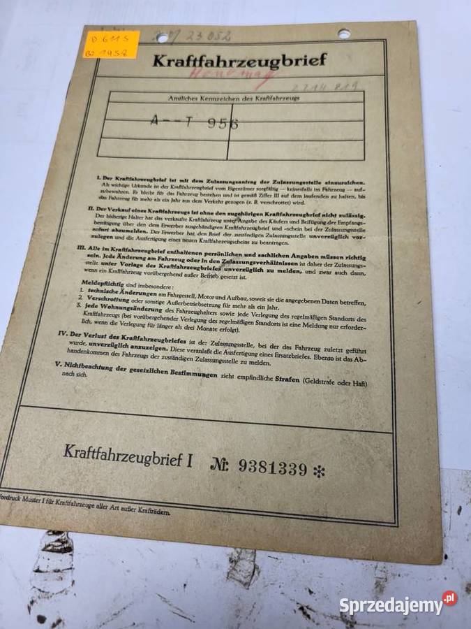 papiery brif hanomag r112 1958r Obudowy lamp i żarówek Rybnik