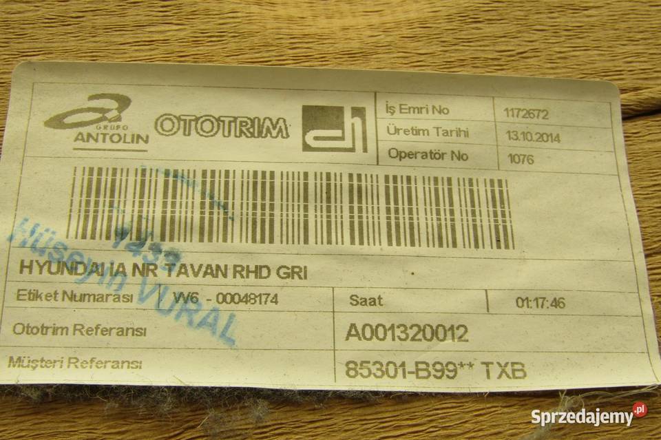 PODSUFITKA SUFIT JASNY HYUNDAI i10 II 85301B9950 Podsufitki