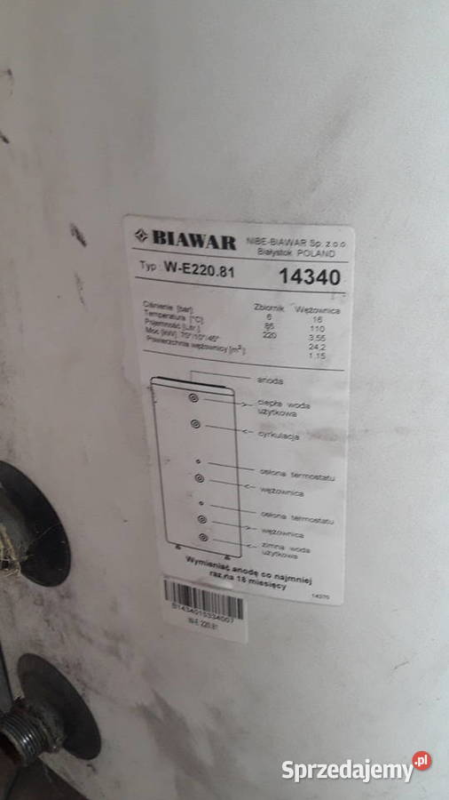 Zasobnik zbiornik boiler biawar 220L z weżownicą