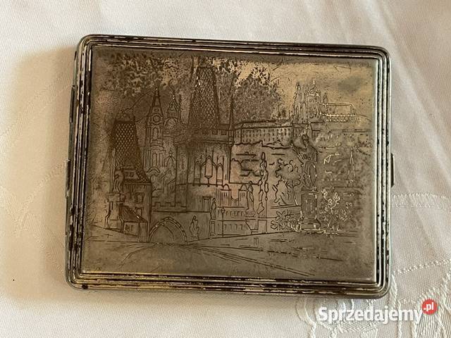 Platerowana papierośnica z herbem Czechosłowacja małopolskie Kraków