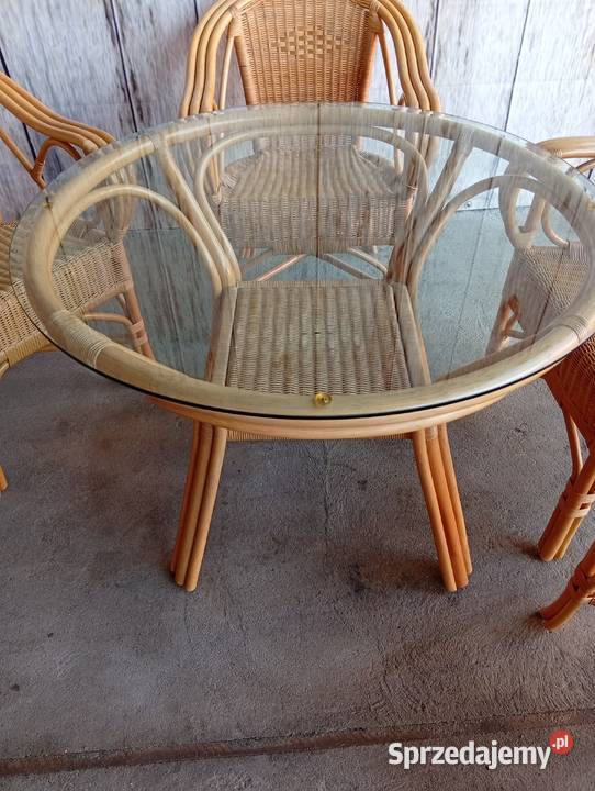 Stół 4 krzesła rattanowe bambusowe komplet 303 Byczyna