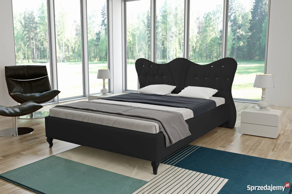 Czarne pikowane kryształkami łóżko Glamour 160x200