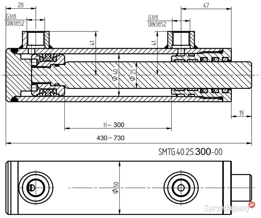 SIŁOWNIK HYDRAULICZNY SMTG 40x25 SKOK 300 2STR Pozostałe Solec Kujawski