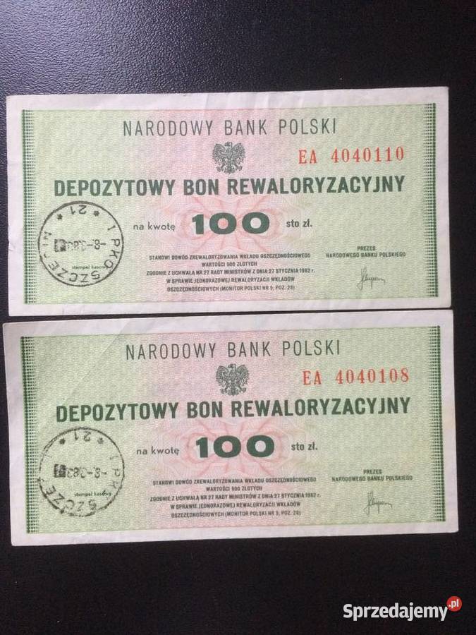 246 Dwa Depozytowe Bony Rewaloryzacyjne Szczecin