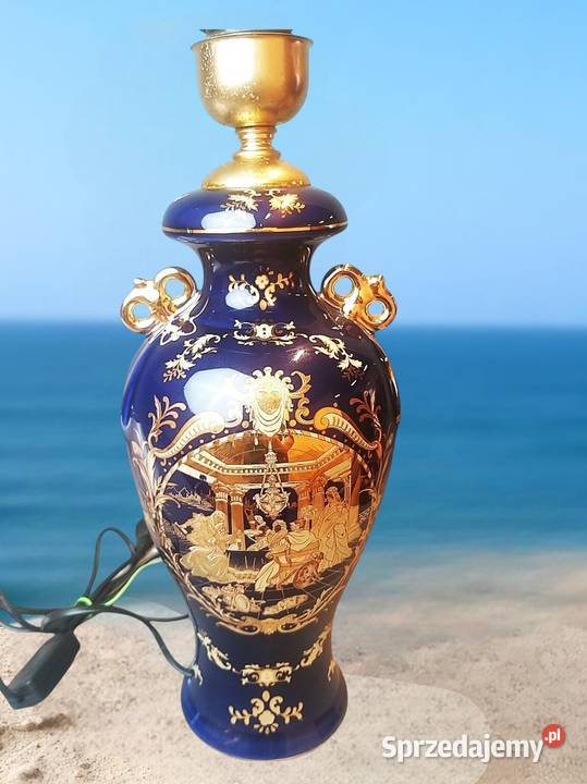 Porcelanowa lampa stołowa kobalt i złoto
