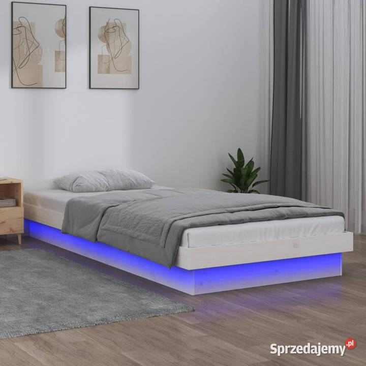 Rama łóżka z LED biała pojedyncza lite drewno 93cm Warszawa sprzedam