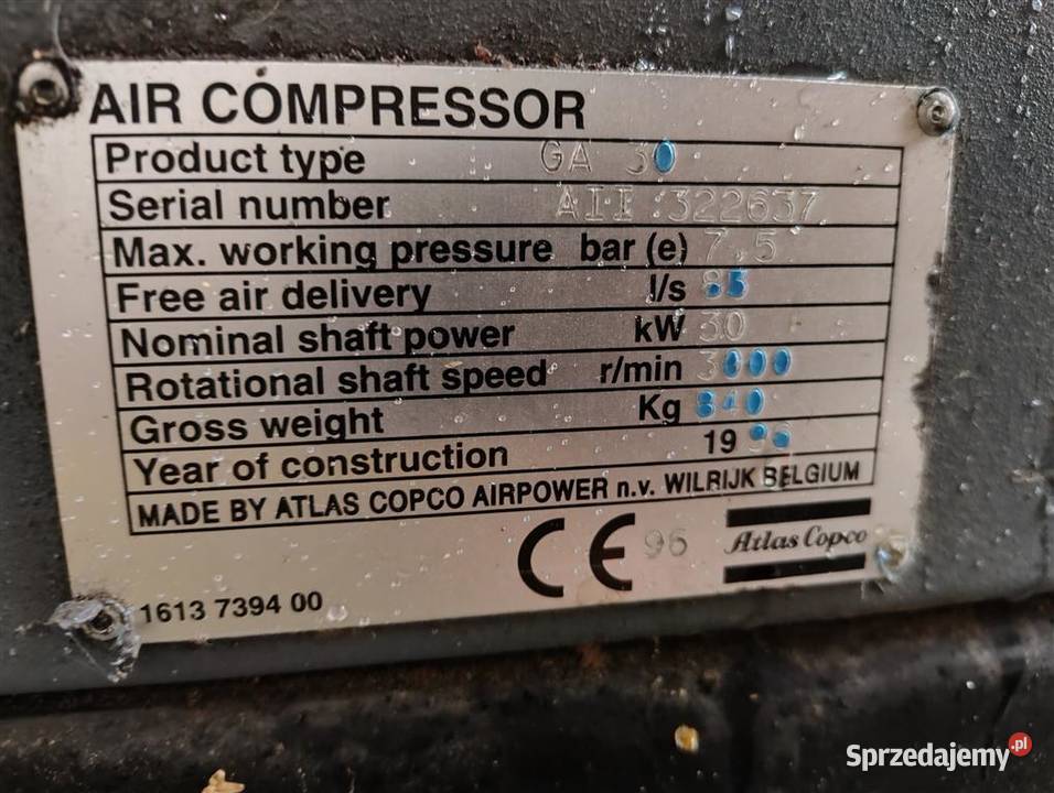 Sprężarka śrubowa ATLAS COPCO GA30FF 30kW Wilków sprzedam
