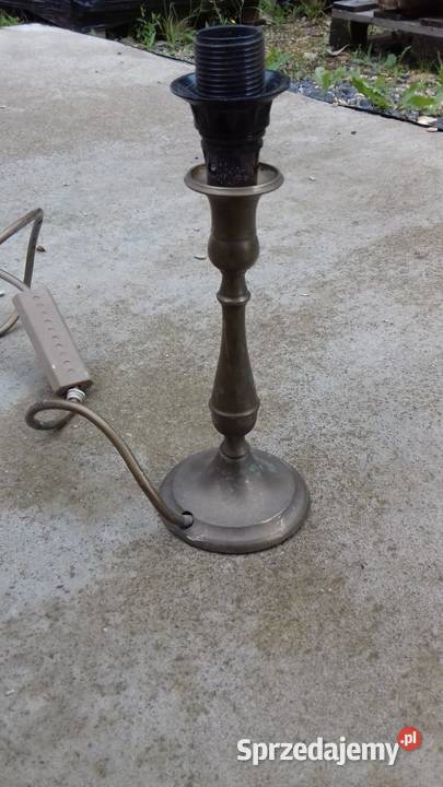 Stara mosiezna lampka na biurko brak klosza Lubań