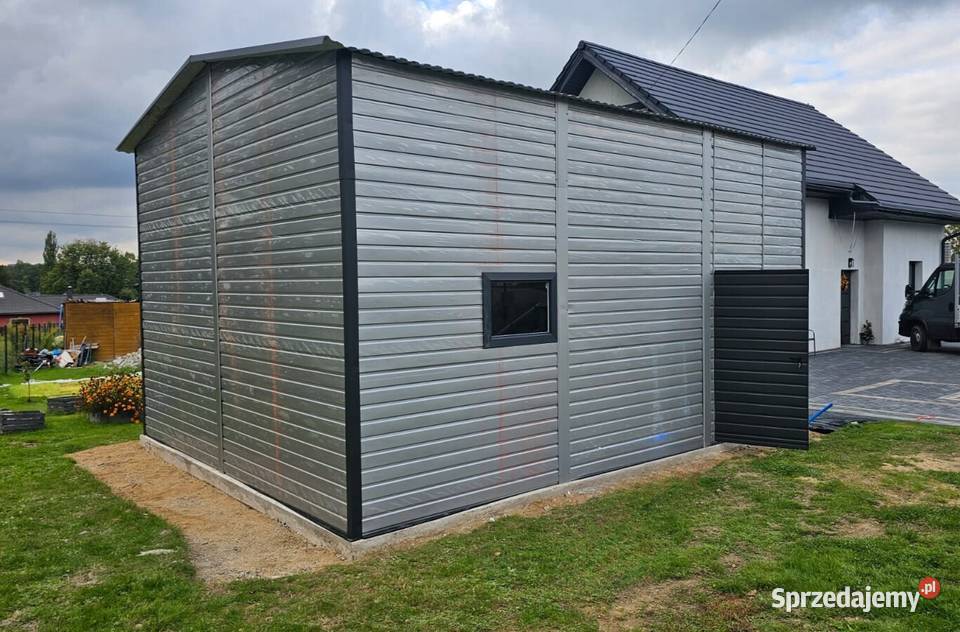 Garaż blaszany 53x64 szary antracyt dwuspadowy Jodłownik