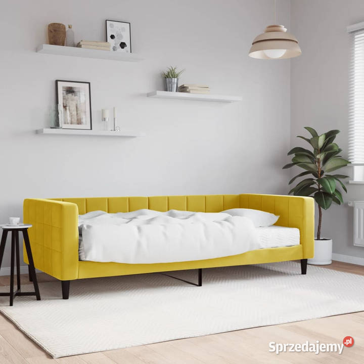 Sofa z materacem do spania żółta aksamit 90x200 68cm