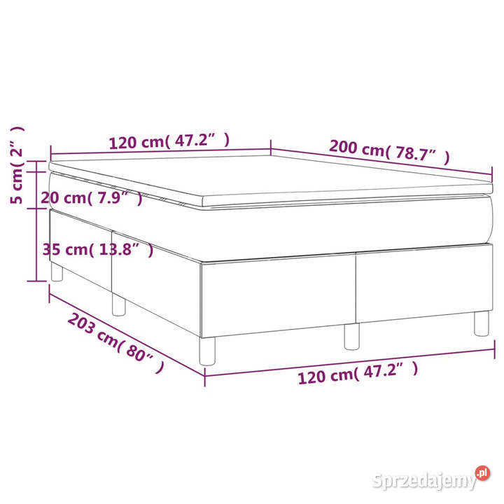 Łóżko kontynentalne z materacem ciemnoszara 120cm Łóżka