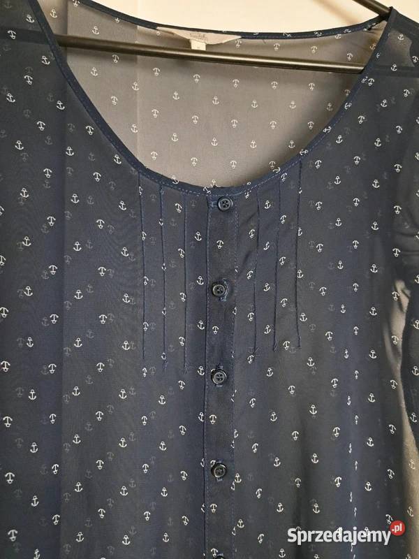 Granatowa zwiewna bluzka z kotwicami rozmiar S