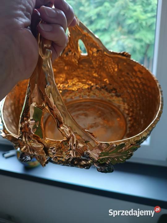 Piękny duży porcelanowy koszyk złocony Gorlice