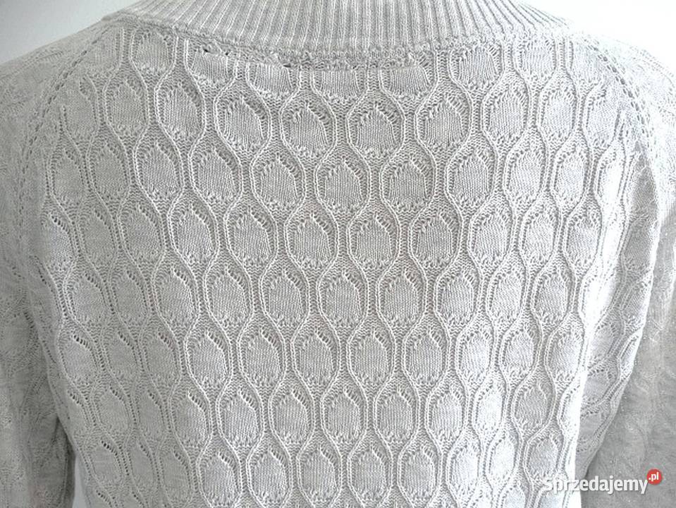 Sweter Kardigan Rozpinany Ażurowy Jasnoszary Swetry i golfy Łomża