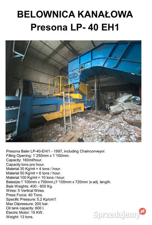 Sprzedam belownicę kanałową PRESONA LP 40 EH1 Środa Wielkopolska