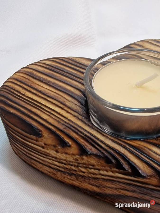 Świecznik drewniany serce naturalny na tealight Sępopol