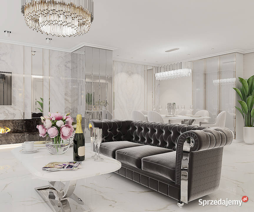 Sofa glamour chesterfield czarna na srebrnych 235cm Warszawa
