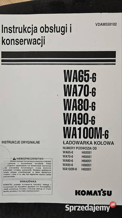 Instrukcja obsługi DTR KOMATSU WA65 WA70 WA80 Kielce