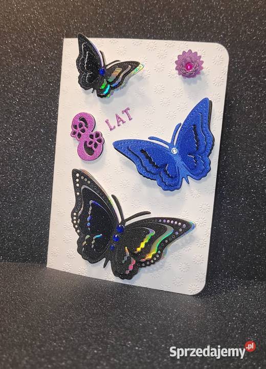 Kartka urodzinowa niej handmade z motylkami Brzeziny