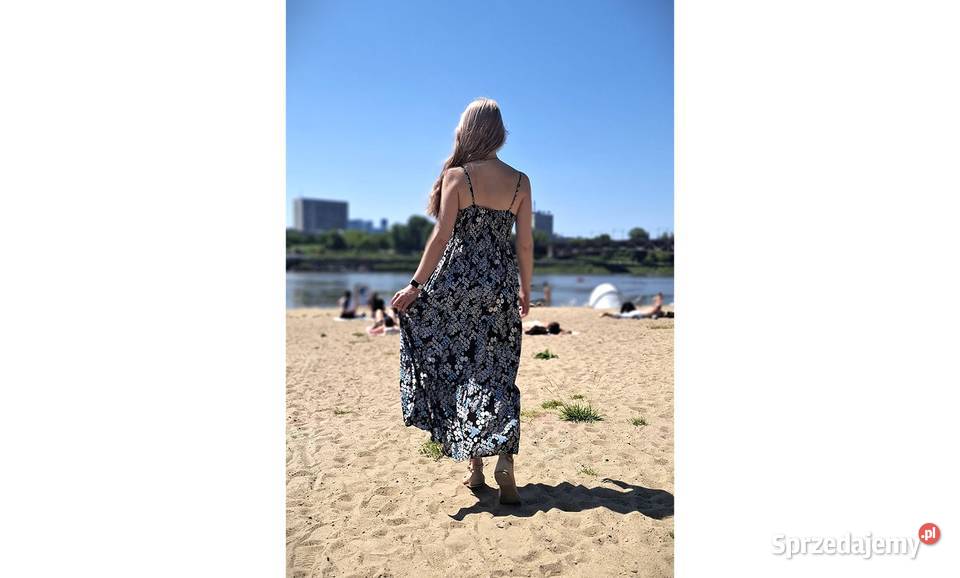 Piękna długa sukienka czarna w kwiaty M Warszawa