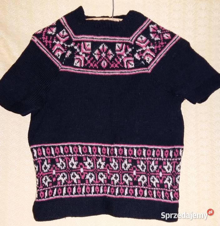 Bluzka wełniana robiona na drutachrękaw krótki M sprzedam