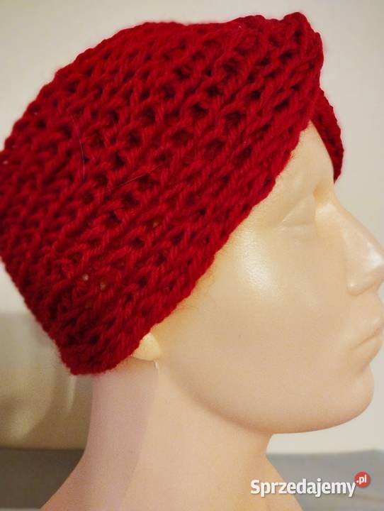 Czerwona opaska na głowę turban 100 wełna Dla kobiet warmińsko-mazurskie Olsztyn sprzedam