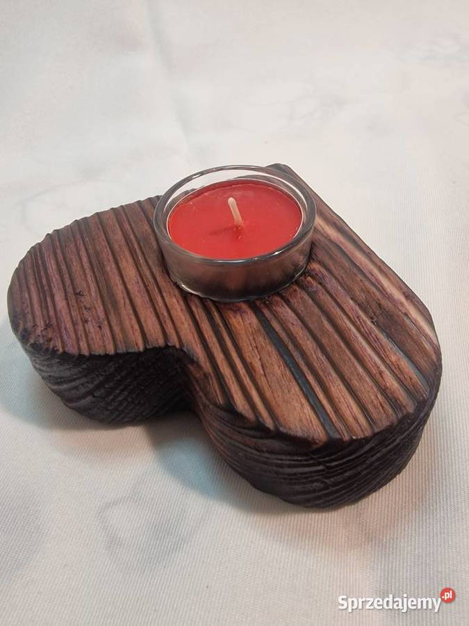 Świecznik drewniany serce mahoniowy na tealight warmińsko-mazurskie