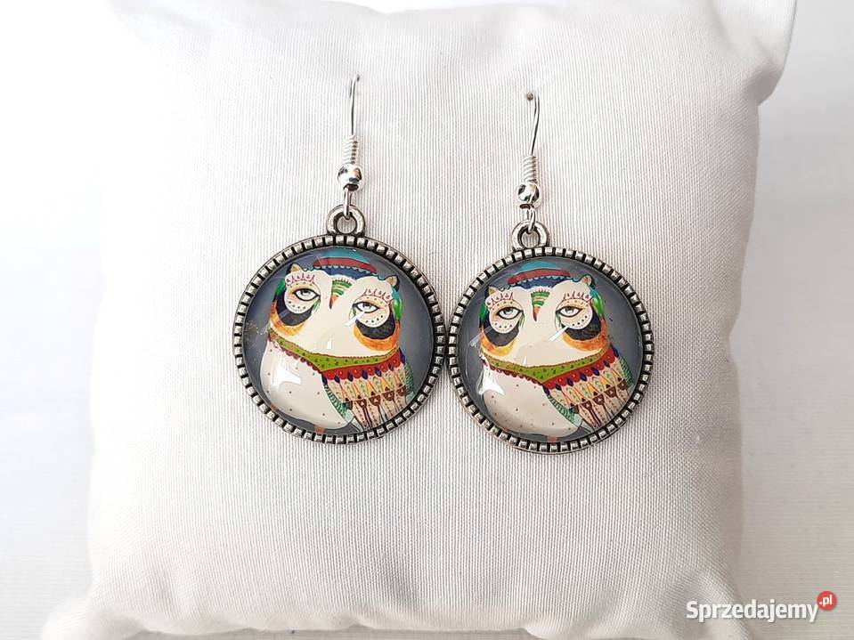 Kolczyki grafika pod szkłem morska sowa