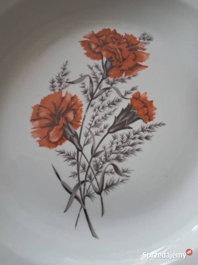 duży używany porcelanowy talerz z goździkami z Sandomierz