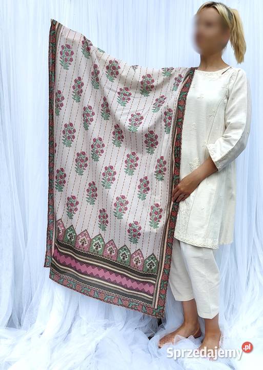 Duża chusta szal dupatta kwiaty bawełna orient Szczecin sprzedam