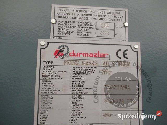 Hydrauliczna prasa krawędziowa DURMA ADS30320 Magnice sprzedam