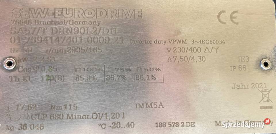 motoreduktor przekładnia 22kW 165obr SEW kujawsko-pomorskie sprzedam