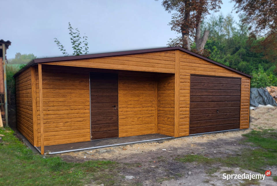 Garaż Blaszany drewnopodobny 75x5 z wnęką Poznań